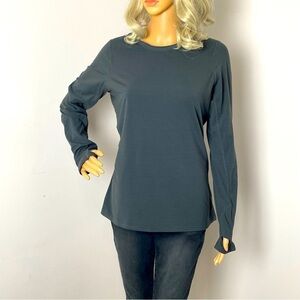 Terramar Long Sleeve Workout Shirt w/ Thumb Holes – Gray, Size Medium